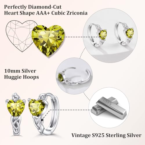 Bestyle 925 Sterling Silver Huggie Hoop Earrings Small Birthstone Hoop Earrings for Women Hypoallergenic Silver Huggie Earring,Great Birthday Earrings Gift for Daughter Wife Mom - color: 08-Peridot-Hoop