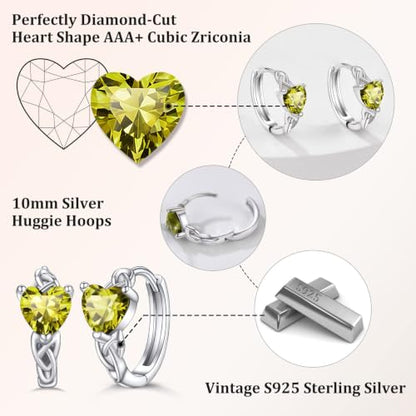 Bestyle 925 Sterling Silver Huggie Hoop Earrings Small Birthstone Hoop Earrings for Women Hypoallergenic Silver Huggie Earring,Great Birthday Earrings Gift for Daughter Wife Mom - color: 08-Peridot-Hoop