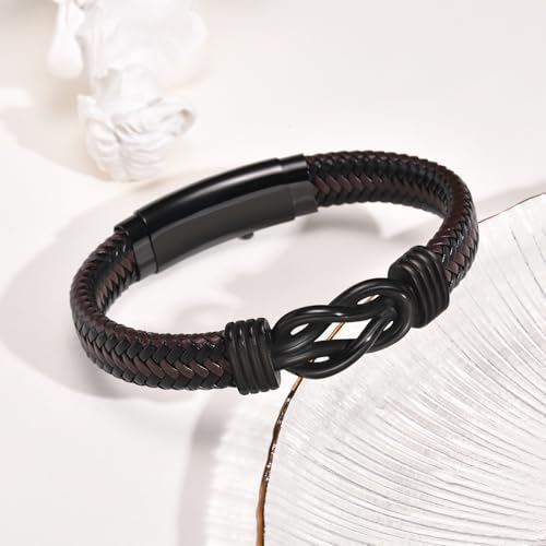VNOX Men's Inspirational Mantra Engarved Handmade Braided Leather Adjustable Cuff Bangle Bracelet Encouragement Motivational Gift for Men - style: Black-Brown-Knot