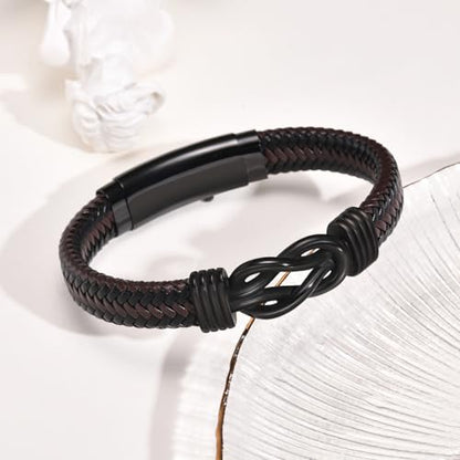 VNOX Men's Inspirational Mantra Engarved Handmade Braided Leather Adjustable Cuff Bangle Bracelet Encouragement Motivational Gift for Men - style: Black-Brown-Knot
