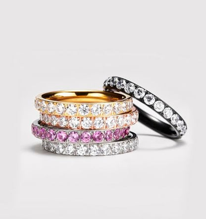TIGRADE 3mm Women Titanium Engagement Ring Cubic Zirconia Eternity Wedding Band Size 3-13.5 - color: Purple-Pink