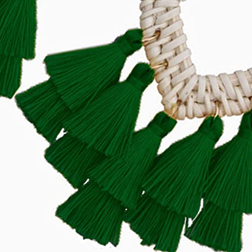 Bohemia Tassel Earrings Statement Handmade Dangle Ethnic Fringe Earrings Bamboo Weaving Geometric Square Sector Gifts for Women - color: F green