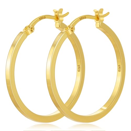 925 Sterling Silver Hoop Earrings Silver Hoops Earring Large Hoop Earrings | Jewelry for Her Gift Large Silver Hoop Earrings Hypoallergenic Thin Hoop Earring for Women Sensitive Ears 20/30/40/50/60/70mm - color: 30mm Gold
