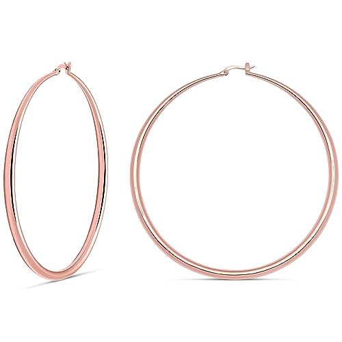 Milla Graduated Hoop Earrings for Women | Elegant Curved Profile, Comfortable Fit, Available in 14K Gold, Rose Gold, or Silver Plated Finish, Different Sizes - color: Rose Gold Plated / 3.4 in - XX-LARGE