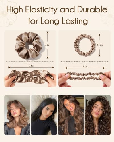 YANIBEST Satin Scrunchies, Prevent Breakage and Frizz, 8 Pack | Hair Ties No Damage For Women, Gentle on Hair, Sleep Workouts - color: Classic Neutrals
