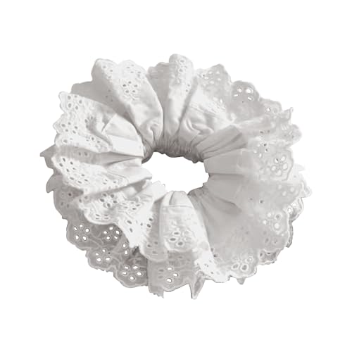 White Scrunchie, Extra Large Lace Scrunchies for Women, 7 Inch Oversized Scrunchie, Satin Big Scrunchies White Hair Ties for Women Girls Thick Thin Hair