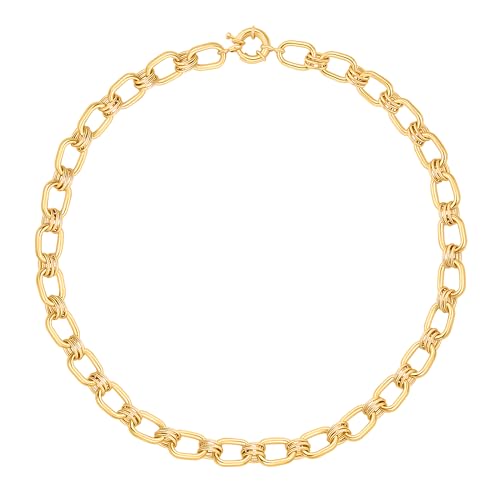 Aobei Pearl 18K Gold Plated Paperclip Chain Choker Satellite Chain Freshwater Cultured Biwa Pearl Pendant Necklace Dainty Turquoise Jewelry for Women - color: Chunky Oval Chain