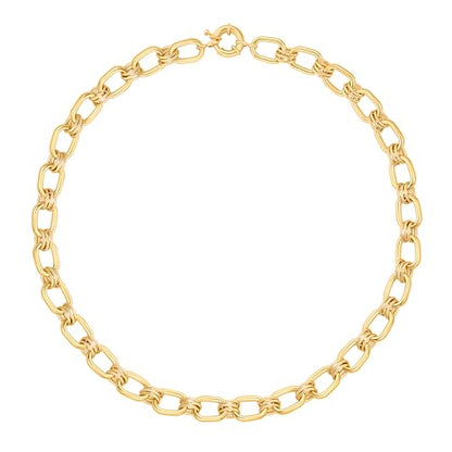 Aobei Pearl 18K Gold Plated Paperclip Chain Choker Satellite Chain Freshwater Cultured Biwa Pearl Pendant Necklace Dainty Turquoise Jewelry for Women - color: Chunky Oval Chain