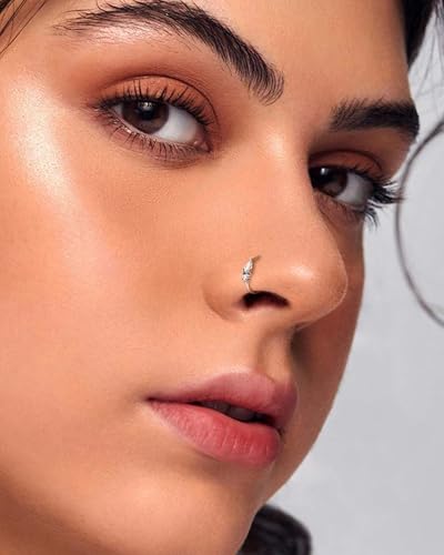 20G 925 Sterling Silver Small Thin Nose Ring Hoop for Women, Silver 7mm - 8mm Adjustable Half Hoop Nostril Piercing Jewelry - color: Clear CZ