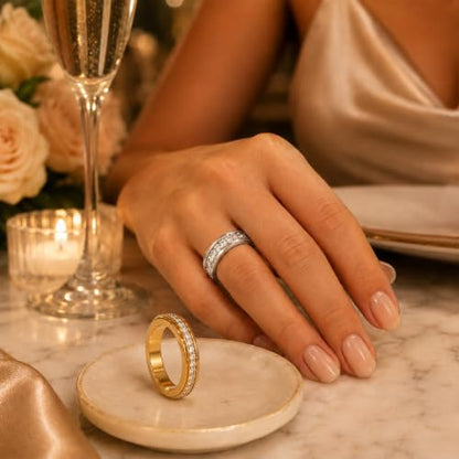 Spinning Fidget Rings for Women, Ultra Quiet Rhinestone Spinner Ring for Stress and Anxiety Relief, Everyday Matching Couple Rings, 2Pcs Gold and Silver Hypoallergenic 304 Stainless Steel, Size 8