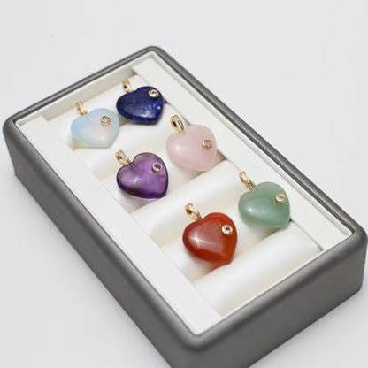 LE SKY Natural Stone Pendants Healing Crystal Gemstones with Rhinestone Charms for jewelry Making Necklace DIY Craft Gift - color: heart