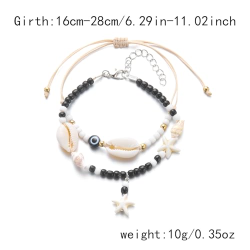 Starfish Mermaid Anklets Bracelets for Women Waterproof Gold Beaded Seashell Starfish Anklets Bohemian Summer Surf Stackable Anklet Bracelet Hawaiian Mermaid Jewelry Outfits for Women - style: Shell Starfish