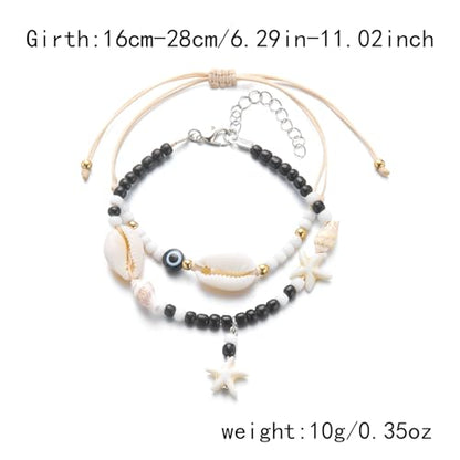 Starfish Mermaid Anklets Bracelets for Women Waterproof Gold Beaded Seashell Starfish Anklets Bohemian Summer Surf Stackable Anklet Bracelet Hawaiian Mermaid Jewelry Outfits for Women - style: Shell Starfish