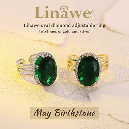 Linawe Costume Jewelry Adjustable Cocktail Ring for Women | Copper, Rhinestone, Cubic Zirconia, Oval, Fake Diamond, Crystal, Stone, Birthstone, Gemstone, Big, Chunky, Statement - color: Yellow Green