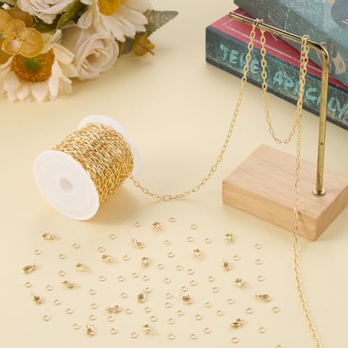 Jabogrii 10 Meters Gold Soldered Jewelry Making Chain Paperclip Brass Chain | Bulk Necklace Bracelet DIY Craft Chain for Jewelry Making - color: Small Paperclip Gold