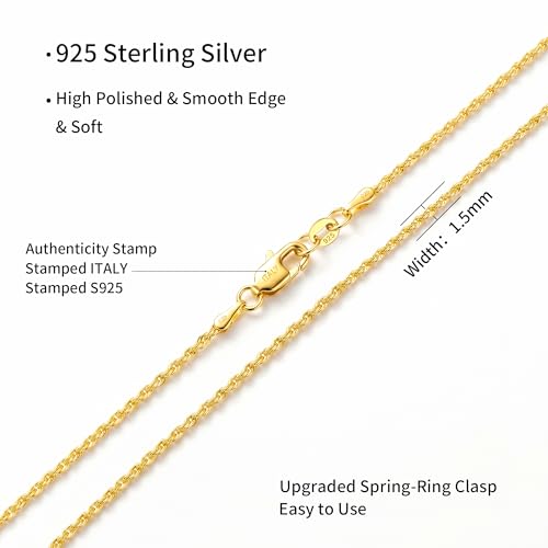 S925 Sterling Silver Chain for Women, 2mm Sterling Silver Rope Chain Necklace Thick Sturdy Colourfast Necklaces Jewelry for Women 16/18/20/22 Inch - color: Silver