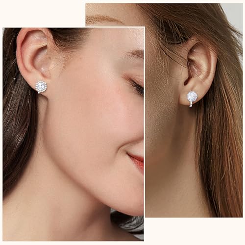 Cubic Zirconia Clip on Earrings - Women Hypoallergenic Comfortable Non Pierced Stud Earrings for Wedding and Dance Competitions, Clip-on Earrings Silver Gold - color: Silver