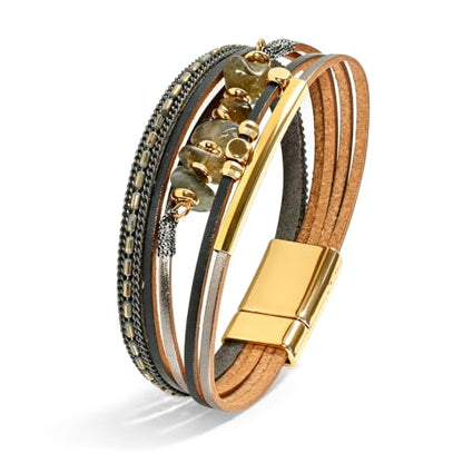 Wrapped Bracelets for Women,Leather Boho Bracelets for Women - color: Stone-Grey