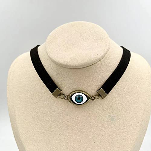 Gothic Black Velvet Goth Choker Necklace for Women,Cameo Black Choker Crow Skull Pendant Necklace Vintage Collar Skull Necklace Gothic Jewelry - style: Evil Eye
