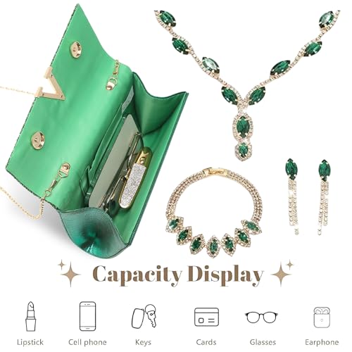 YYW 4 Pieces Women Evening Handbags Clutch Purse Bag with Rhinestone Crystal Jewelry Set for Wedding Party - color: green 1