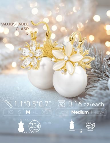 Big Pearl Drop Earrings for Women - 14K Real Gold Plated Quality Dangles for Elevated Casual or Elegant Gift - color: Elsa Gold