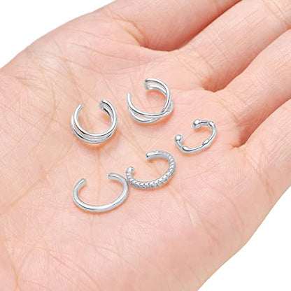 4-10 Pairs Stainless Steel Ear Cuff Helix Cartilage Clip On Wrap Earrings Fake Nose Ring Non-Piercing Adjustable - color: A7:10Pairs, Silver Tone