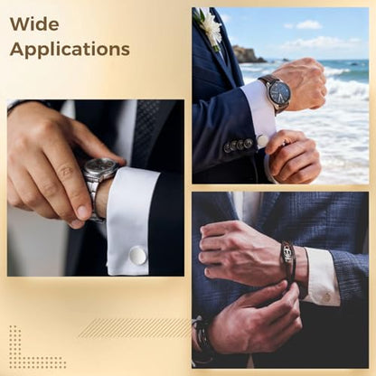 12 Pcs Stainless Steel Cufflinks for Men, Round Mirror Polished Silver Tone Cuff Link Accessories, Simple Shirt Button Style, Toggle Back Closure, for Formal Attire and Dress Shirts