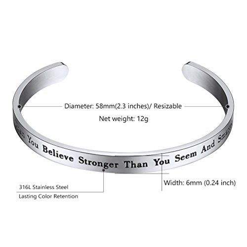 PROSTEEL Stainless Steel Cuff Bracelet You Are Braver Stronger And Smarter Men Women Faith Scripture Christmas Gift Inspirational Cuff Bangle Adjustable