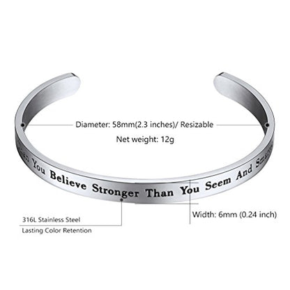 PROSTEEL Stainless Steel Cuff Bracelet You Are Braver Stronger And Smarter Men Women Faith Scripture Christmas Gift Inspirational Cuff Bangle Adjustable