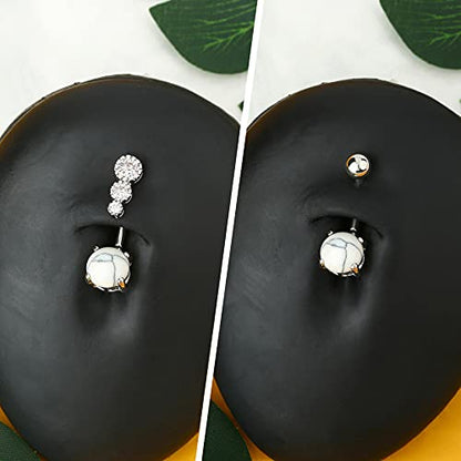 CM Crareesi Mania Women Boho Belly Rings Turquoise Stone Curved Barbell Belly Rings Piercing Jewelry - color: White Stone