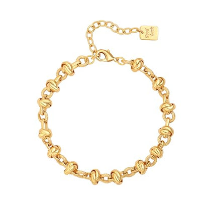 SOFYBJA 18k Gold Plated Personalized Chunky Cuban Oval Link Chain Bracelets for Men Toggle Rope Bracelet Jewelry for Women - style: Round Knotted Chain Link Bracelet