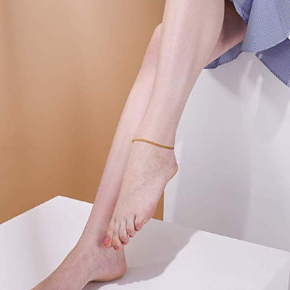 U7 Ankle Bracelets for Women Stainless Steel Waterproof Tarnish Resistant | 18K Gold Plated/Silver/Rose Gold Anklets, Cuban Chain Anklet Bracelets, Perfect for Summer Beach and Vacation Outfits - color: Gold Plated-3mm-Wheat Chain