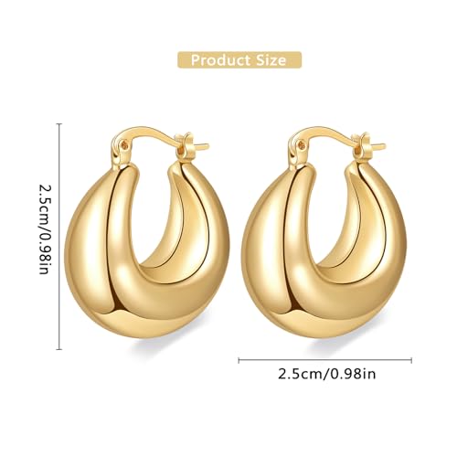Women Hoop Earrings Lightweight 18K Gold Plated Chunky Hoops Earring Daily Jewelry - style: Hoops 1