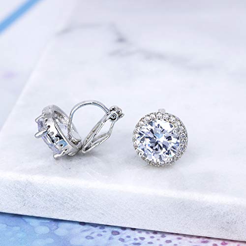 YOQUCOL 10MM Cubic Zirconia Crystal Clip On Stud Earrings Round Non Pierced Earrings for Women - color: White