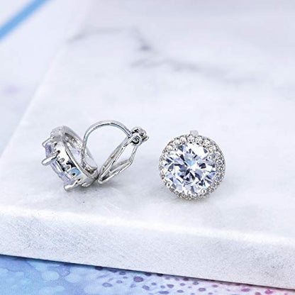 YOQUCOL 10MM Cubic Zirconia Crystal Clip On Stud Earrings Round Non Pierced Earrings for Women - color: White