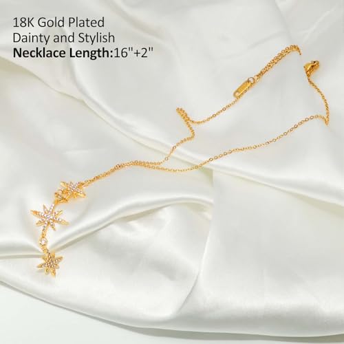 Lariat Gold Necklace for Women, Dainty Long Necklace Gold/Silver Plated Y-Shaped Pendant Necklace, Trendy Drop Necklaces Simple Gold Jewelry Gifts For Women - style: Star-Gold