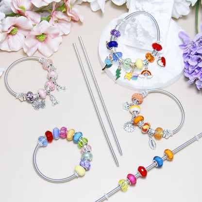 Exway 10 Pcs Expandable Charm Bangle Bracelets Sliver Charm Bracelets Adjustable Spring Bracelet Kit for Crafts DIY Women Jewelry Making - color: silver style C, size: 7.0in