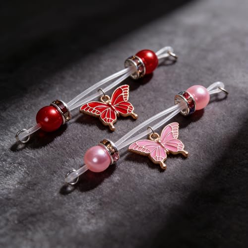 2 Pairs Fake Nipple Rings Nipple Jewelry Non Piercing Butterfly Dangle Nipple Barbells Adjustable Nooses Faux Nipple Piercing Body Jewelry for Men Women - style: Butterfly 1