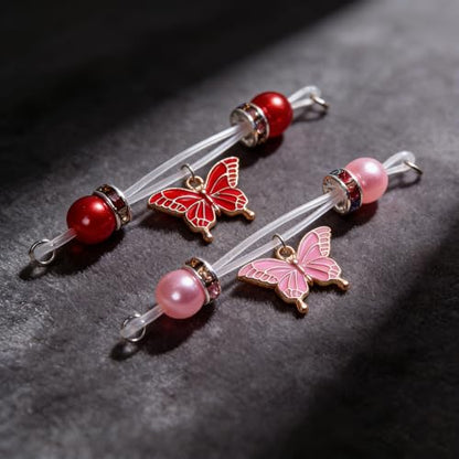 2 Pairs Fake Nipple Rings Nipple Jewelry Non Piercing Butterfly Dangle Nipple Barbells Adjustable Nooses Faux Nipple Piercing Body Jewelry for Men Women - style: Butterfly 1