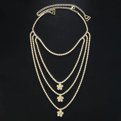 Rhinestone Shoulder Chain Jewelry - Crystal Tassel Arm Strap for Sexy Festival Rave - Bra Chain Bridal Lingerie Jewelry for Women - color: Flower& gold