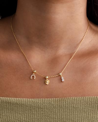 PAVOI 14K Gold Plated Dainty Necklace with Removable Charms Set for Women | 2 and 3-Pack Small Motif & Mantra Pendants, Adjustable Chain Gold Charm Necklace, Cute Jewelry Gifts - style: Rodeo Love Pack