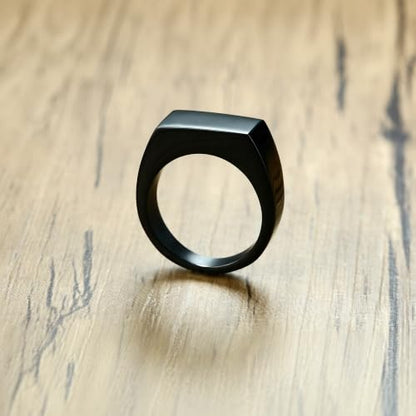 MYNENEY Stainless Steel Square Shape Signet for Men Statement Ring - color: 10x16mm Black