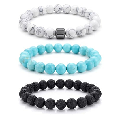 Natural Stone Beaded Bracelet for Men Women Boho Adjustable - color: Fresh Color-Block 3-Piece Set