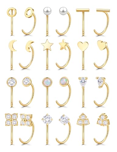 SAILIMUE 12Pair Hypoallergenic Huggie Half Hoop Earrings Backless for Women | Small Backless Earring Surgical Stainless Steel Open Arc Hoop Earrings Silver Plated with Stay Close Earrings - color: Gold:8mm