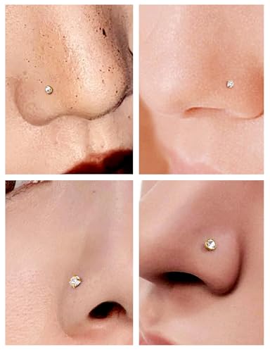 18G 20G 22G Round Cubic Zirconia Nose Rings Studs for Women Men 316L Stainless Surgical Steel Nose Ring Stud Piercing Jewelry Silver Gold Clear CZ 1.5mm 2mm 2.5mm 3mm - style: 20G Straight Gold