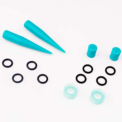 50 Pcs Ear Gauges Stretching Kit 14G-00G | Acrylic Tapers and Plugs Silicone Tunnels, Gauge Expanders Stretching Kit, Piercing Earring Jewelry for Men and Women - color: Turquoise