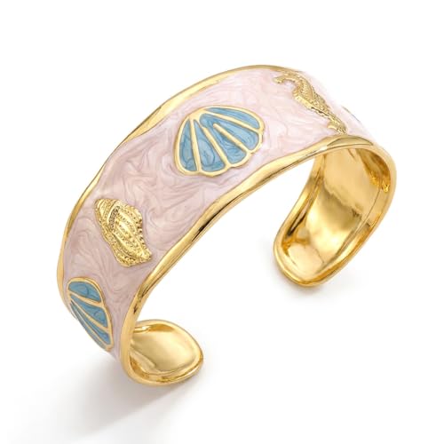 18K Gold Plated White Enamel Cuff Bracelet for Women - color: ocean