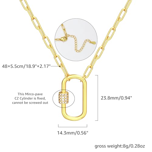 Chunky Gold Necklace for Women, 18K Waterproof Heart Necklace Statement Necklace Gold Charm Necklace Chunky Jewelry Paperclip Chain Choker Gift for Women - style: Oval Lock Carabiner