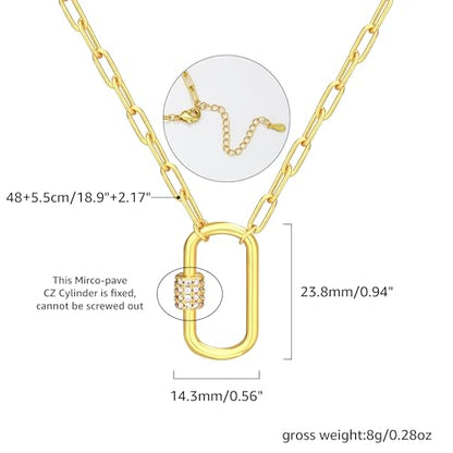 Chunky Gold Necklace for Women, 18K Waterproof Heart Necklace Statement Necklace Gold Charm Necklace Chunky Jewelry Paperclip Chain Choker Gift for Women - style: Oval Lock Carabiner