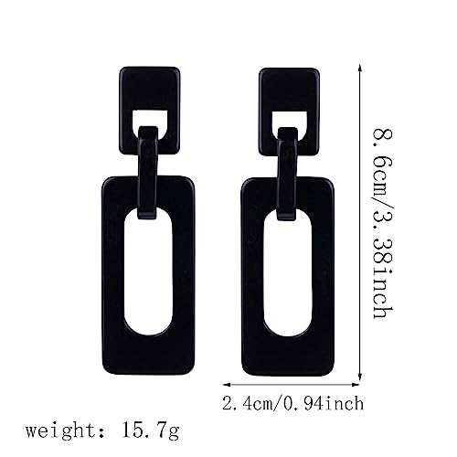 Boho Lightweight Retro Simple Acrylic Splicing Rectangle Earrings for Women Creative Exaggerated Statement Dangle Drop Earrings Jewelry - color: Black Acrylic Rectangle Earrings
